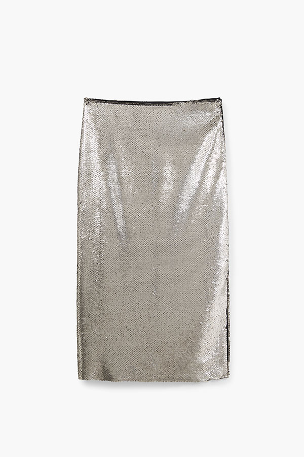 Metallics by Mango, silver sequinned skirt, silver pencil skirt