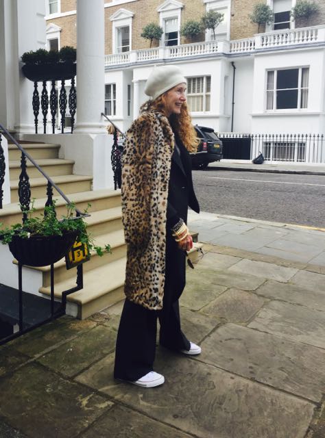 Carine Roitfeld Uniqlo collaboration Leopard print faux fur coat