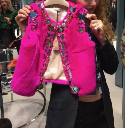 Miu Miu fuchsia faux fur bolero, Miu Miu jewelled faux fur bolero S/S 2017