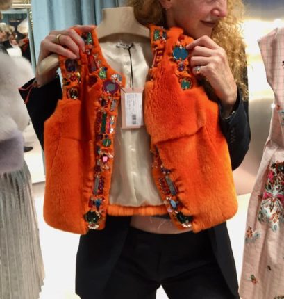 Miu Miu faux fur bolero, Miu Miu orange faux fur bolero, faux fur, Miu Miu jewelled faux fur bolero S/S 2017