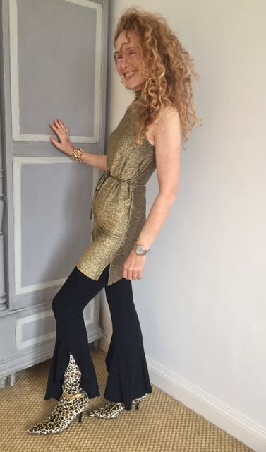 Zara, Zara flared leggings, Topshop gold Lurex Tunic, 