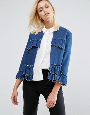 Asos, Asos distressed Denim jacket, Asos Denim ruffle Jacket, Denim