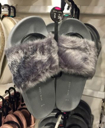 New Look faux fur Sliders, grey fake fur Sliders, New Look footwear