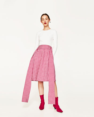 Zara Pink gingham Skirt, Zara S/S 2017